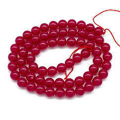 Намистини Натуральний Червоний Корунд/Рубін Круглі, 6мм, Отвір 0.8мм, близько 60шт/37см/нитка