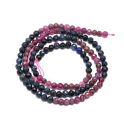 Намистини, Натуральний Червоний Корунд/Рубін і Сапфір, на Нитках, Круглі Грановані, 3мм, 125шт/37см/нитка