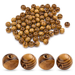 Намистини Дерев'яні Круглі, Коричневий, 10мм, Отвір 2~3.5мм, близько 68шт/25г