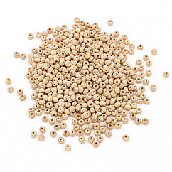 Намистини Дерев'яні Круглі, Бежевий, 4мм, Отвір 1.5мм, близько 1350шт/25г