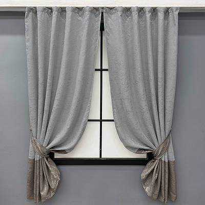 Комплект (2шт. 1,3х1,7м.) коротких штор, льон. Колір сірий з коричневим. Код 033дк (1179-1373ш) 12-0111