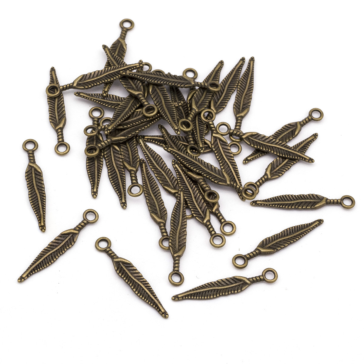 Кулон Перо, Метал, Колір Бронзовий, 29х5х2мм, Отвір 2мм, 40 шт, фото 1