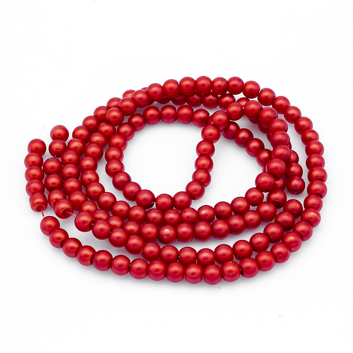 Перли Намистини Скляні, Матові, Круглі, Червоний N2, 6~6.5мм, Отвір 1мм, близько 140шт/84см/нитка, фото 1
