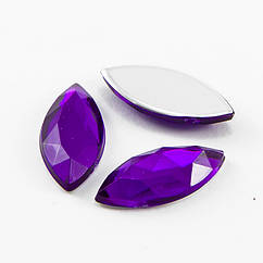 Акрилові Стрази - Кабошони, Плоскі ззаду, Форма Кінське Око, Грановані, Синьо-фіолетовий, 20х9х3мм, 20 шт