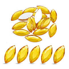 Акрилові Стрази - Кабошони, Плоскі ззаду, Форма Кінське Око, Грановані, Золотистий, 20х9х3мм, 20 шт