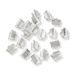 Концевики Затискачі для Стрічок Залізні, Срібло, 8х6х5мм, Отвір 2мм, 20 шт