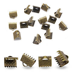 Концевики Затискачі для Стрічок, Залізні, Колір Бронзовий, 8х6х5мм, Отвір 2мм, 20 шт