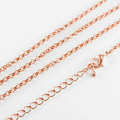 Ланцюг Залізний для Намист, Готова Основа із Застібкою, Рожеве Золото, 71~80см, Ширина 3мм, 1 шт