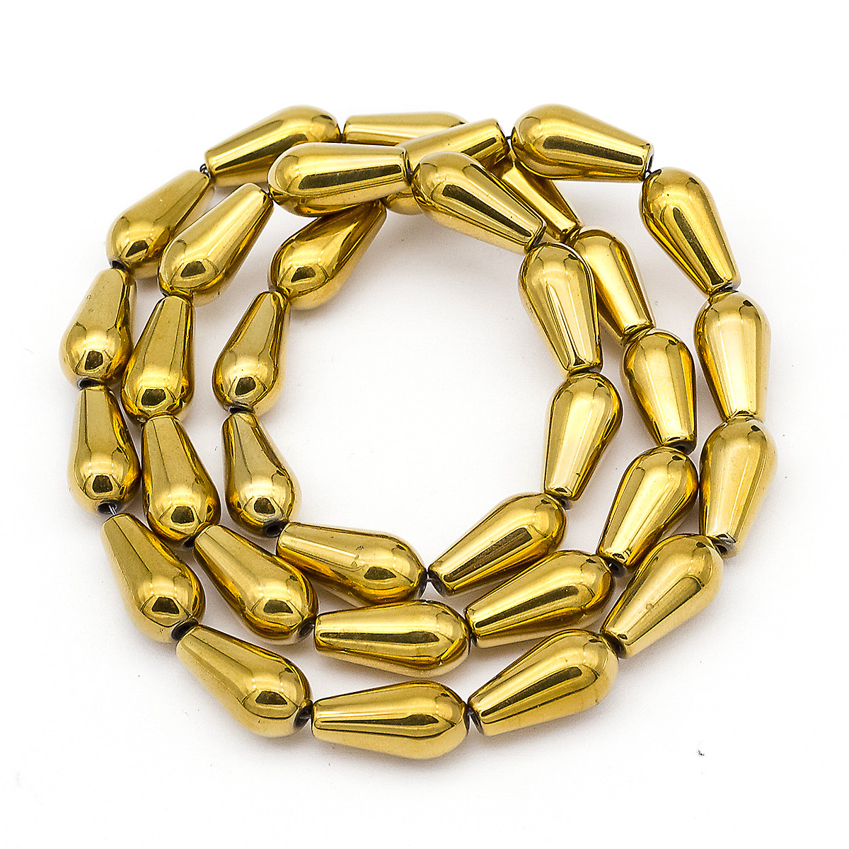 Намистини Гематит із Золотистим покриттям, Клас А, на Нитках, Крапля, Золотистий, 12х6х6мм, 33шт/40см/нитка, фото 1