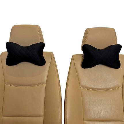 Автомобільні подушки на підголівник з алькантари (Еко-замша) Подушки в салон автомобіля Чорні 2 шт, фото 1