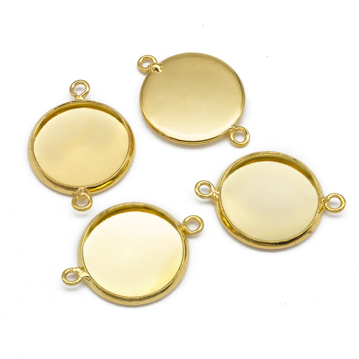 Конектор-Сеттинг Круглий під Кабошон, 2 отвори, Латунь, Золото, 21.5x16x2.5мм, Внутрішній 14мм, 4 шт, фото 1
