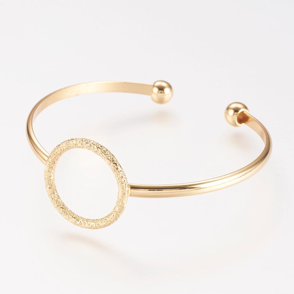 Браслет Манжет з Латуні, Позолота 18К, Внутрішній діаметр 50x53мм, Ширина 3мм, 1 шт, фото 1