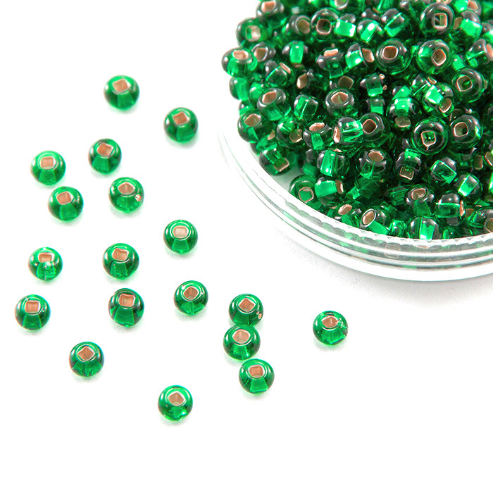 Бісер 57100 Чеський Preciosa 10/0, Зелений Прозорий зі срібною смугою, Круглий, 50 г, фото 1
