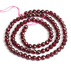Намистини Натуральний Гранат, Клас АА Круглі Грановані, Бордовий, 4мм, Отвір: 1мм, близько 88шт/38см/нитка