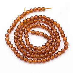 Намистини Натуральний Гранат, на Нитках, Круглі, Помаранчевий, 3мм, Отвір: 0.5-0.6мм, близько 120шт/37см/нитка