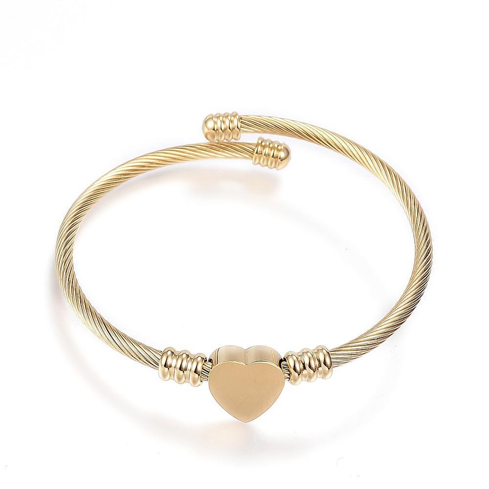 Браслет з Нержавіючої Сталі, Золото, Внутрішній діаметр 57мм, Товщина 3мм, Серце: 11x12x5мм, 1 шт, фото 1