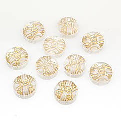Намистини Акрилові "Мілан", з Малюнком Металік Золото, Плоскі Круглі, Безбарвний, 20x7мм, 10 шт