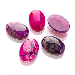 Кабошони Натуральний Агат Вени Дракона, Пофарбовані, Овальні, Темно-рожевий, 24.5x17x6мм, 5 шт