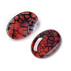 Кабошони Натуральний Агат Вени Дракона, Пофарбовані, Овальні, Цегляний, 35x25x6.5мм, 2 шт