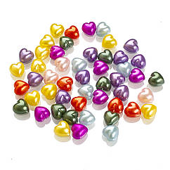 Кабошони Акрилові Імітація Перлів, Серце, Мікс, 10.5х10.5х5мм, 50 шт