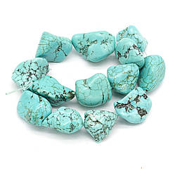 Намистини Натуральний Говліт, на Нитках, Самородок, Пофарбовані, Бірюзовий, 15-20x6-14мм, 13-18шт/27см/нитка