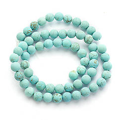 Намистини Натуральний Говліт Круглі Матові, Бірюзові, 6мм, Отвір 1мм, близько 60шт/37см/нитка