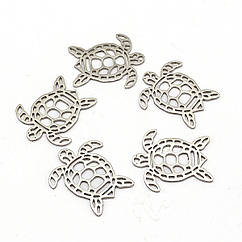Конектор Філігранний, Нержавіюча Сталь, Черепаха, Лазерна Різка, 24х21х1мм, 5 шт