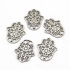 Конектор Філігранний, Нержавіюча Сталь, Рука Хамси, 18.6х15х1мм, 5 шт