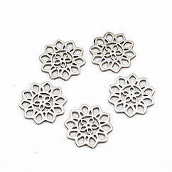 Конектор Філігранний, Нержавіюча Сталь, Квітка, Лазерна Різка 15х14.5х1мм, 5 шт