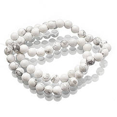 Намистини Натуральний Говліт, на Нитках, Круглі, Білий, 6мм, Отвір: 1мм, близько 56-60шт/36см/нитка