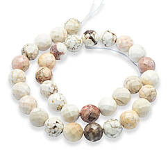 Намистини Натуральний Говліт Круглі, Грановані, Бежеві, 10мм, Отвір 1мм, близько 38шт/40см/нитка