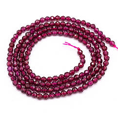 Намистини Натуральний Гранат, на Нитках, Круглі, Грановані, Клас АА, Бордовий, 2мм, 190шт/37см/нитка