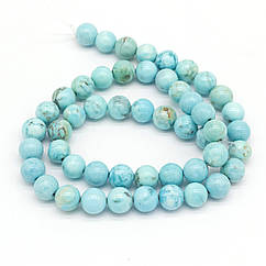 Намистини Натуральний Говліт Круглі, Бірюзовий, 8мм, Отвір 1мм, близько 46шт/38см/нитка