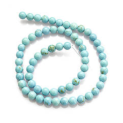 Намистини Натуральний Говліт Круглі, Бірюзовий, 6мм, Отвір 1мм, близько 62шт/38см/нитка