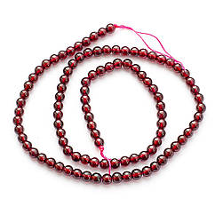 Намистини Натуральний Гранат, на Нитках, Круглі, Бордовий, 4мм, Отвір 1мм, близько 93шт/37.5см/нитка