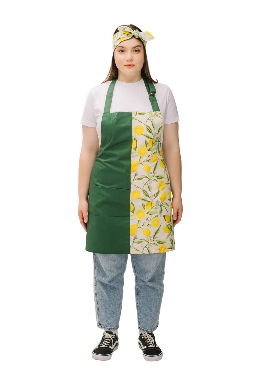 Кухонний комплект “Лимон” — фартух з нагрудником і двостороння солоха з тканин DUCK та Грета, тефлонове просочення