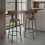 2 барні стільці Poole з дерева в індустріальному стилі, колір темне дерево, фото 2