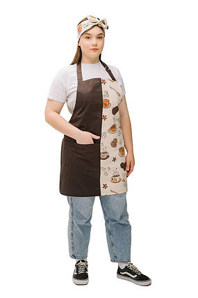 Кухонний комплект “Кава” — фартух з нагрудником і двостороння солоха з тканин DUCK та Грета, тефлонове просочення, фото 1