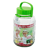 Бутилка скляна 10л з зеленою кришкою і ручкою для зберігання напоїв WEL6907