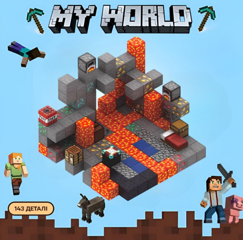 Конструктор магнітний Minecraft Magnetic Cube "Печерні пригоди" 143 кубика, фото 1