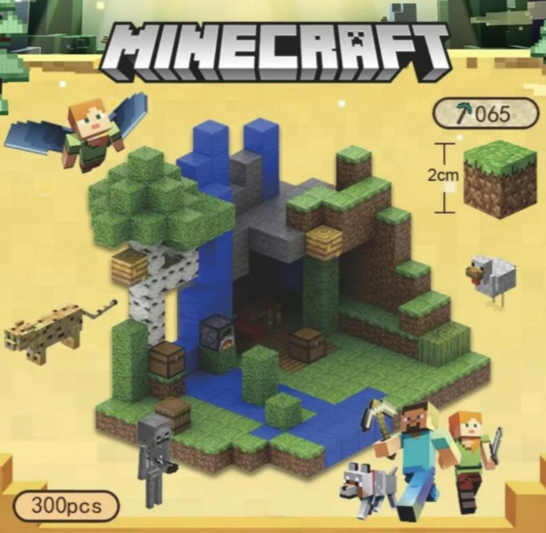Конструктор магнітний Minecraft Magnetic Cube "Водоспад у джунглях" 300 кубиків, фото 1