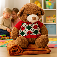 Іграшка-подушка 3 в 1 м’який Ведмідь з пледом, іграшка з пледом всередині Коричневий 110×150см