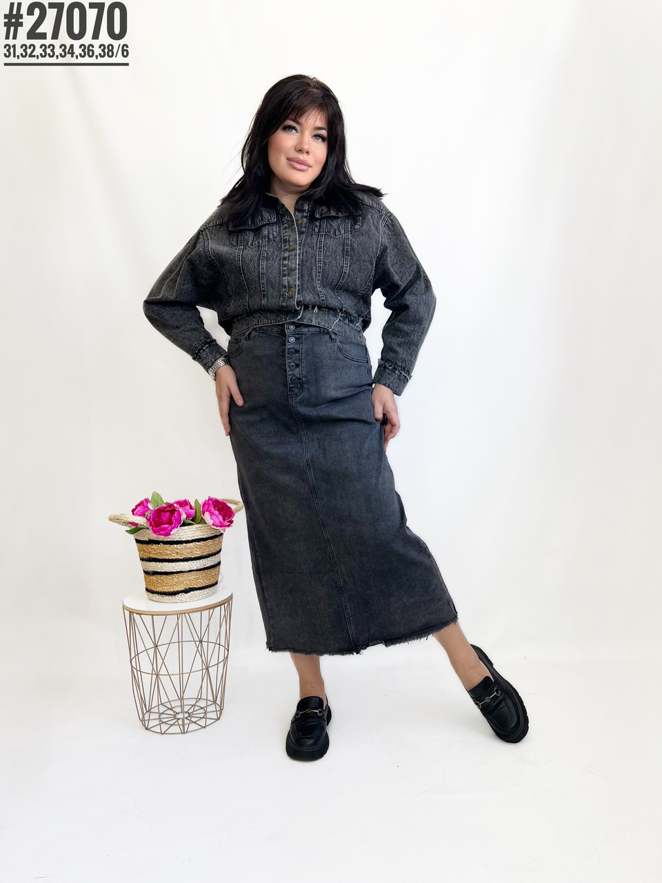 Джинсова спідниця міді розмірний ряд31,32,33,34,36,38, фото 1