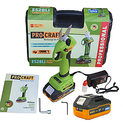 Акумуляторний секатор Procraft ES28Li біля кейса (2 Акумулятори 2 А/год і 4 А/год + Зарядний пристрій)