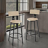 2 барні стільці Poole з дерева в індустріальному стилі, колір світле дерево Сонома, фото 2