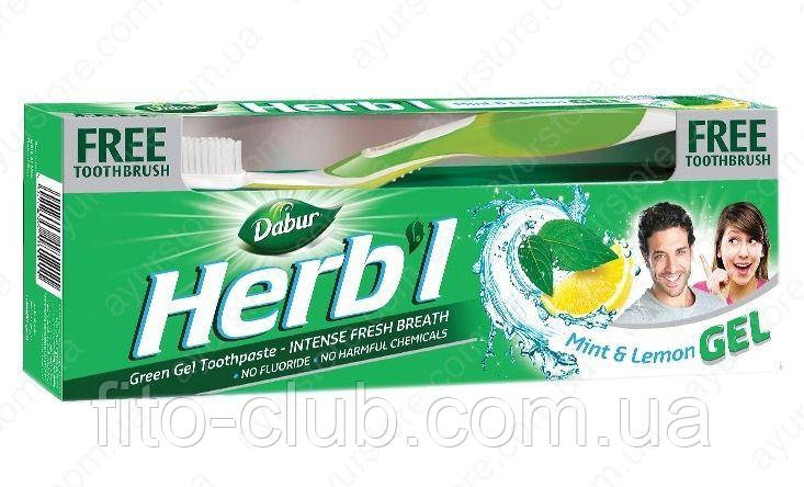 Зубна паста гель Dabur Herb'L Лимон м'ята свіжий гель з зубною щіткою 150г