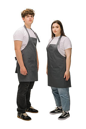 Фартух з нагрудником для кухаря бариста флориста офіціанта з натуральної тканини сірий, фото 1