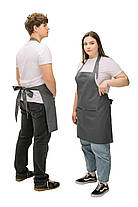 Фартух з нагрудником для кухаря бариста флориста офіціанта з натуральної тканини сірий, фото 4