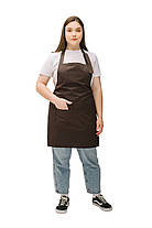 Фартух з нагрудником для кухаря бариста флориста офіціанта з натуральної тканини коричневий, фото 3