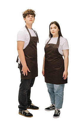 Фартух з нагрудником для кухаря бариста флориста офіціанта з натуральної тканини коричневий, фото 1